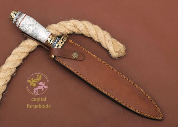 Damascus Dagger Knife with Leather Sheath