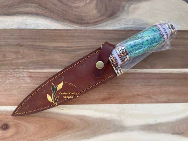 Custom Engraved Knife with Cow Leather Sheath