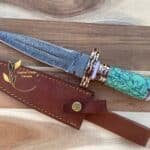 Green Handle Damascus Dagger Knife with Sheath